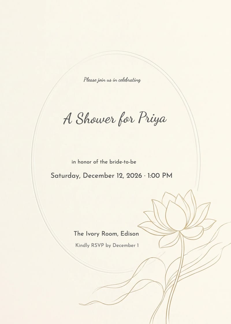 Gold Lotus Line Art Bridal Shower Invitation invitation