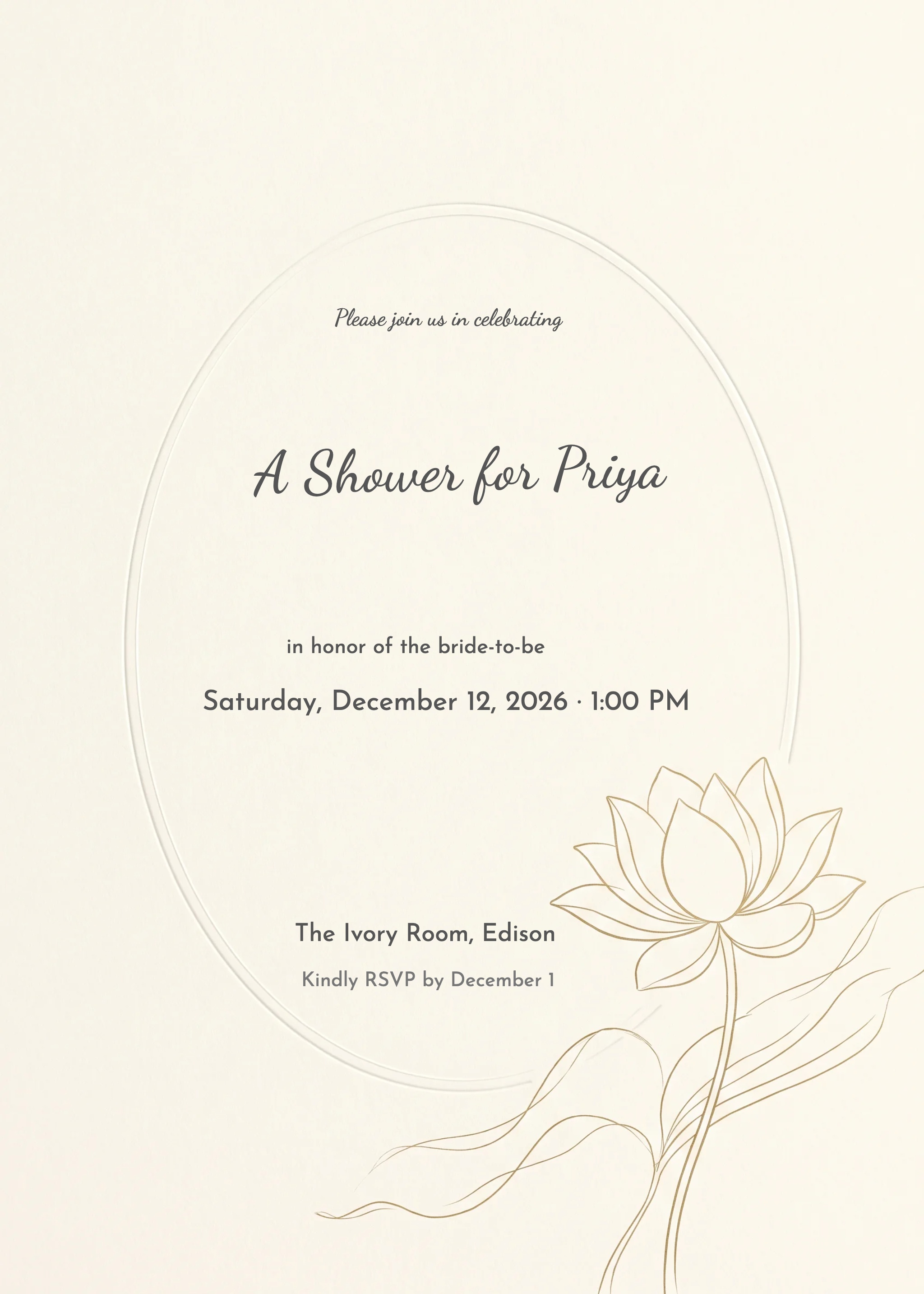 Gold Lotus Line Art Bridal Shower Invitation invitation