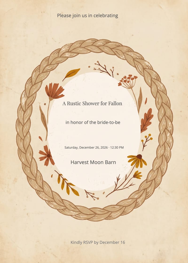 Braided Rope Wreath Bridal Shower Invitation invitation