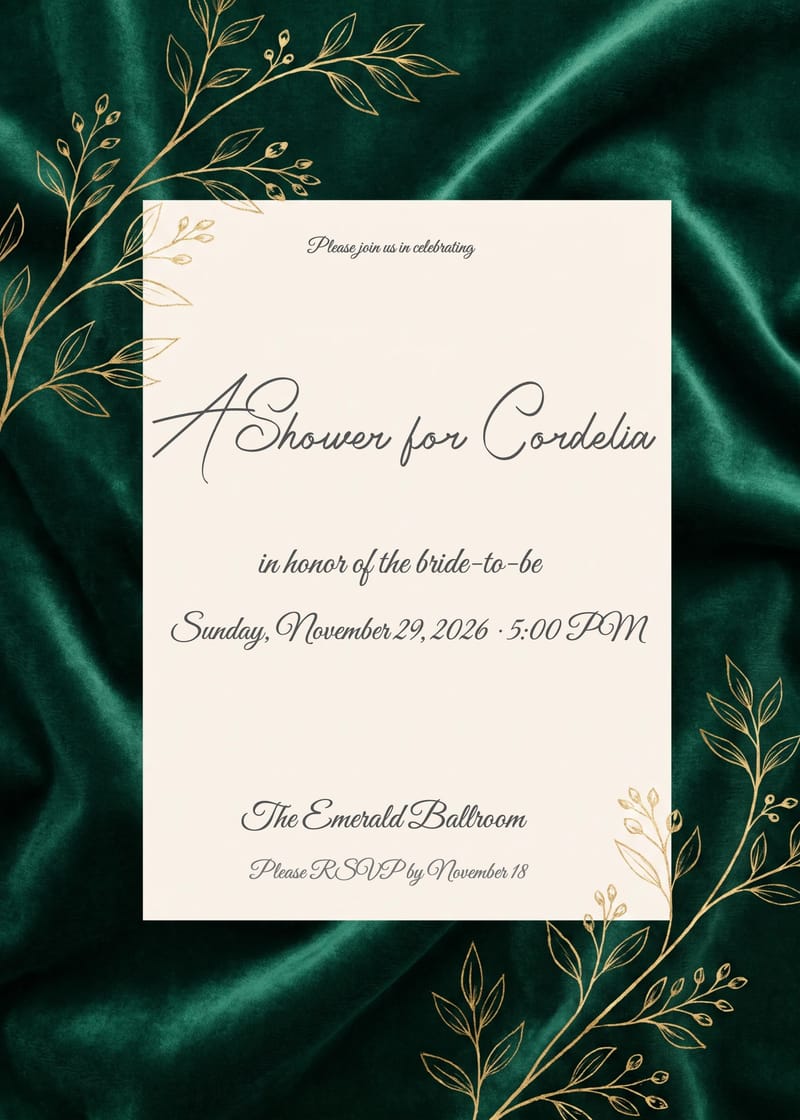 Emerald Velvet Gold Botanical Bridal Shower Invitation invitation