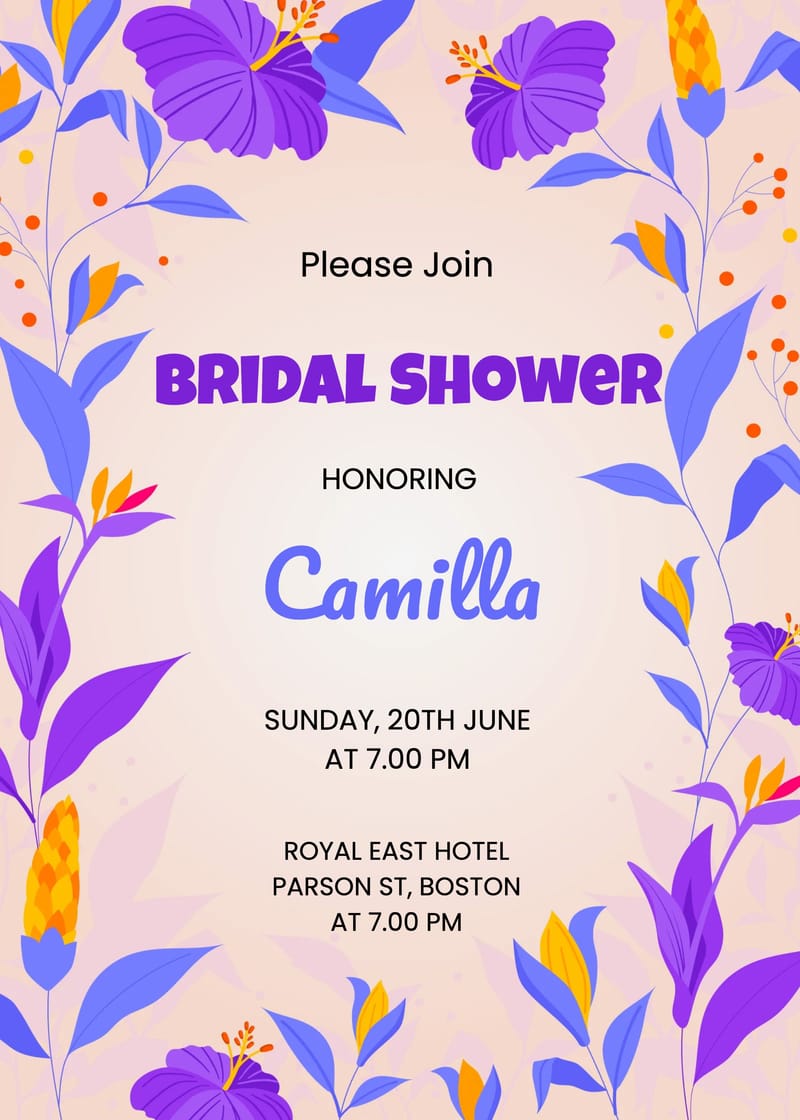 Elegant digital bridal shower â purplish floral bridal shower invitation Template template
