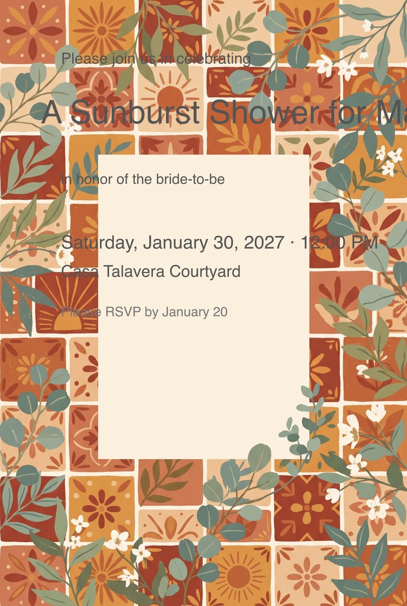 Terracotta Sunburst Tile Bridal Shower Invitation invitation