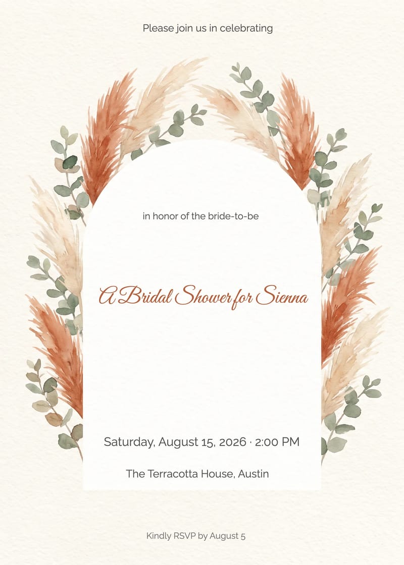 Dried Pampas Arch Bridal Shower Invitation invitation