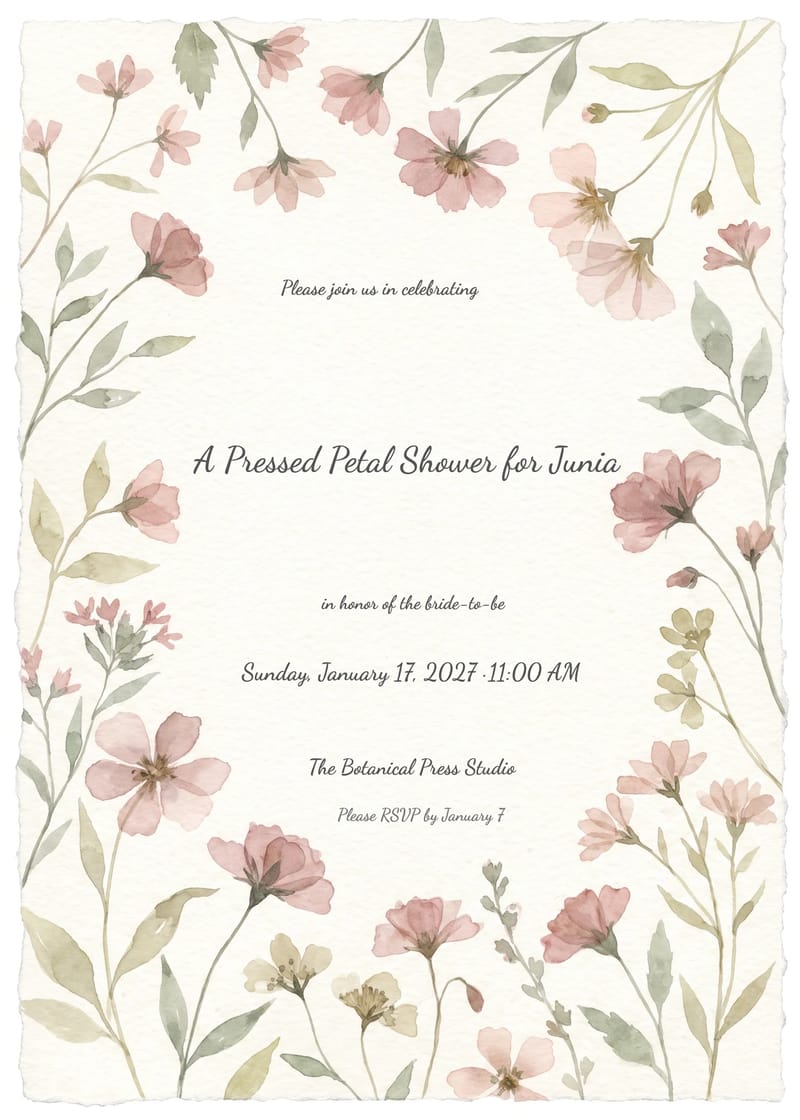 Pressed Wildflowers Bridal Shower Invitation invitation