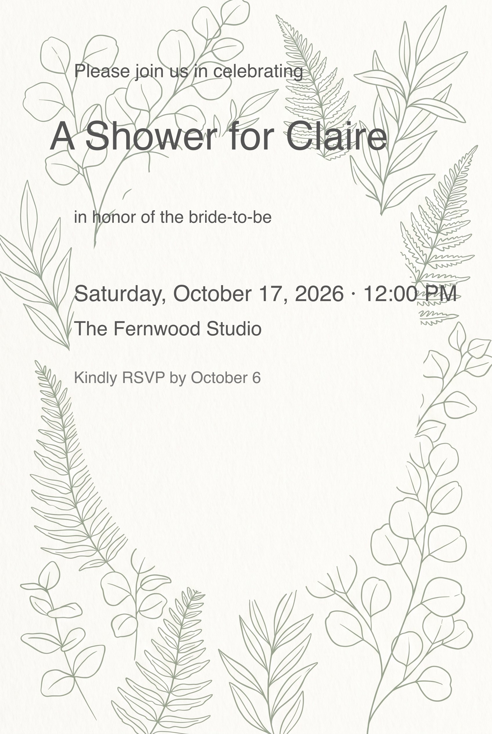Modern Botanical Line Art Bridal Shower Invitation invitation