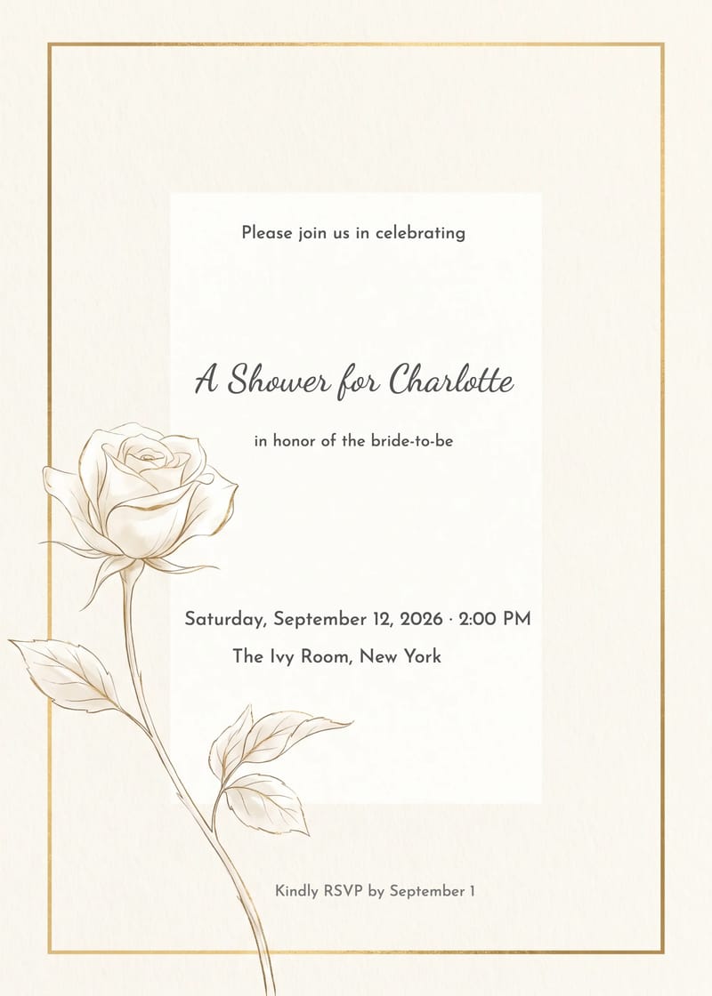 Minimal Luxury Gold Frame Bridal Shower Invitation invitation