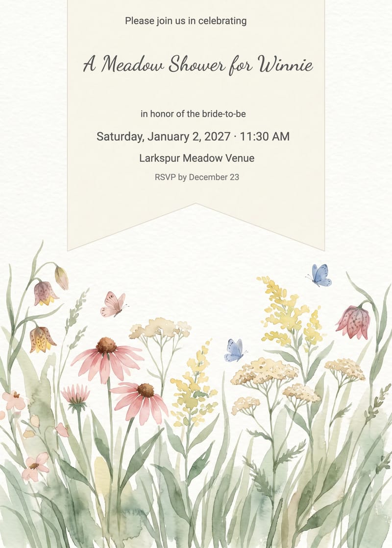 Prairie Wildflower Meadow Bridal Shower Invitation invitation
