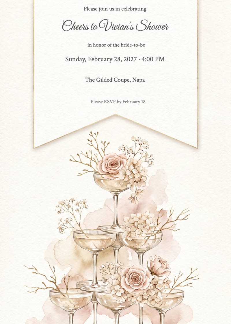 Champagne Coupe Tower Bridal Shower Invitation invitation