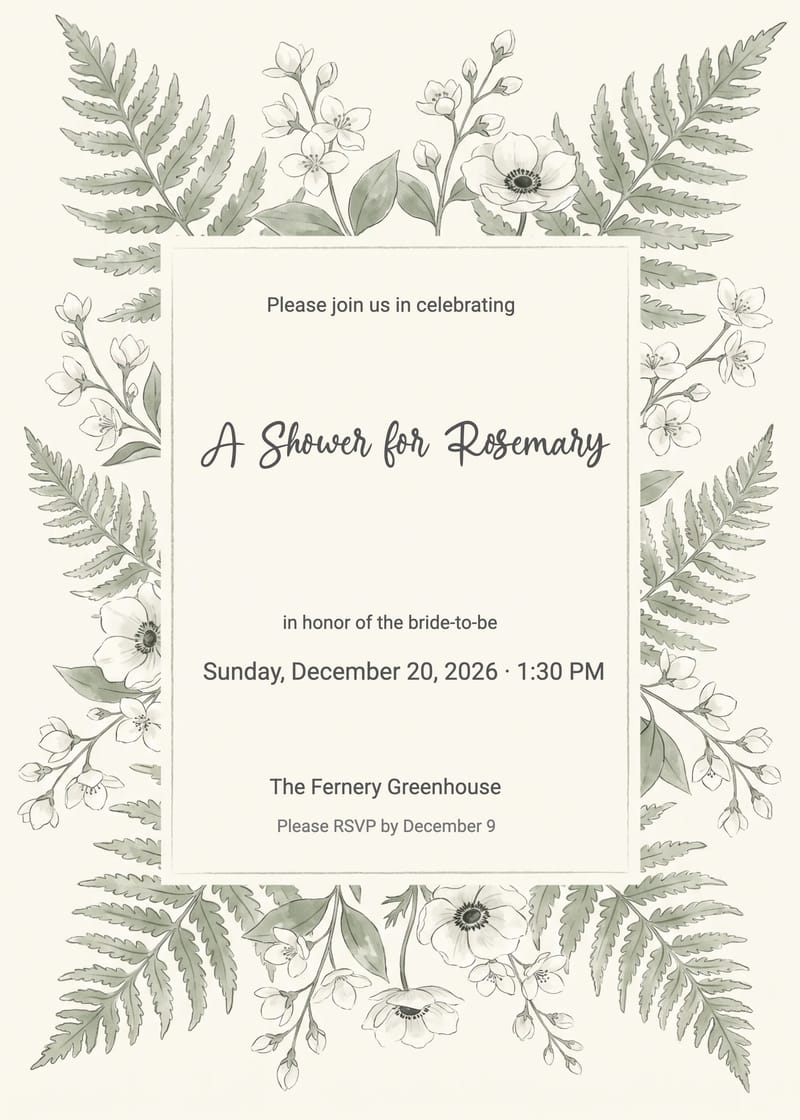 Garden Party Fern Frame Bridal Shower Invitation invitation