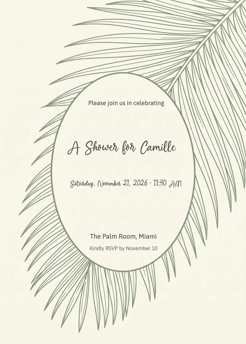 Modern Palm Leaf Line Art Bridal Shower Invitation invitation
