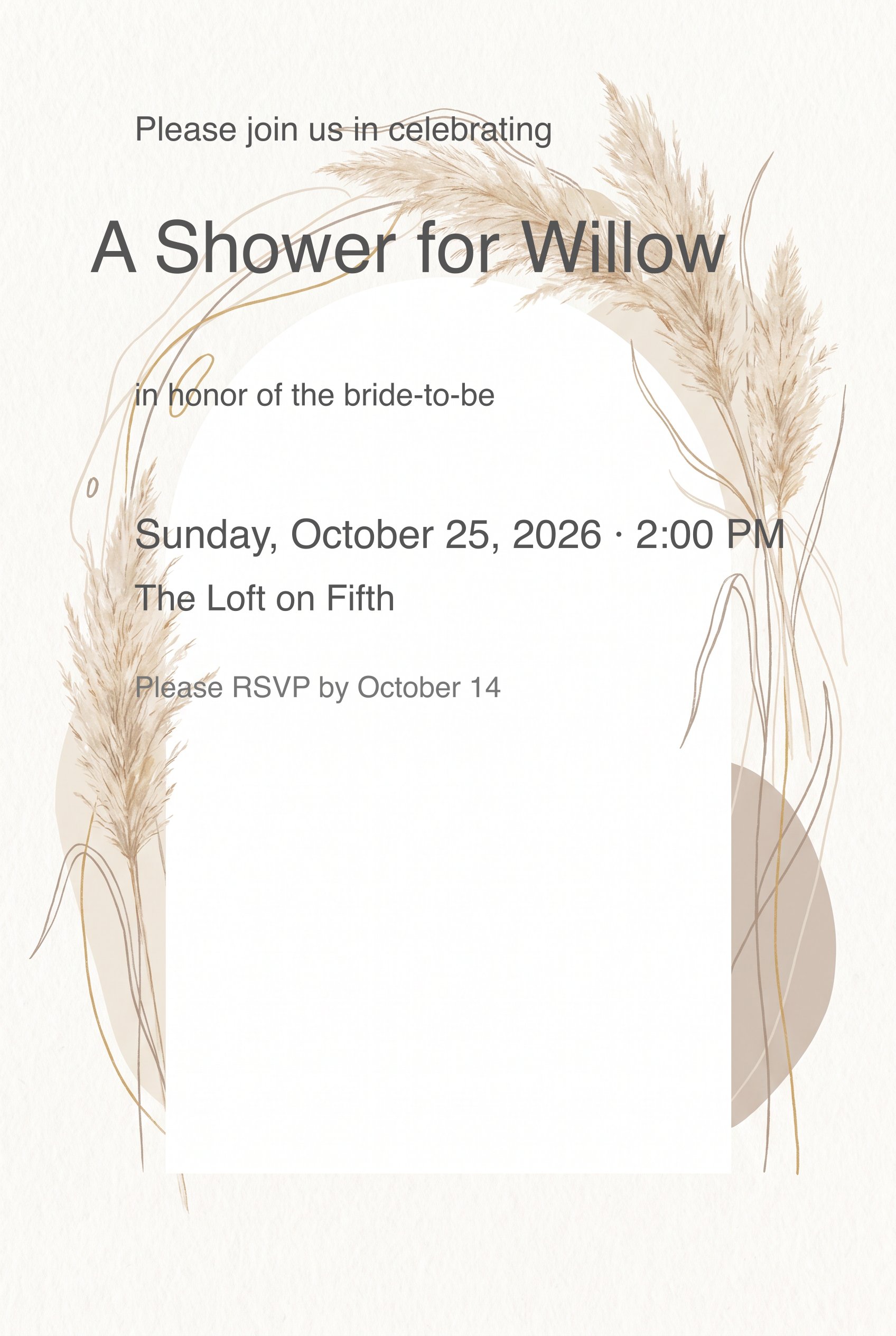Elegant Boho Pampas Arch Bridal Shower Invitation invitation