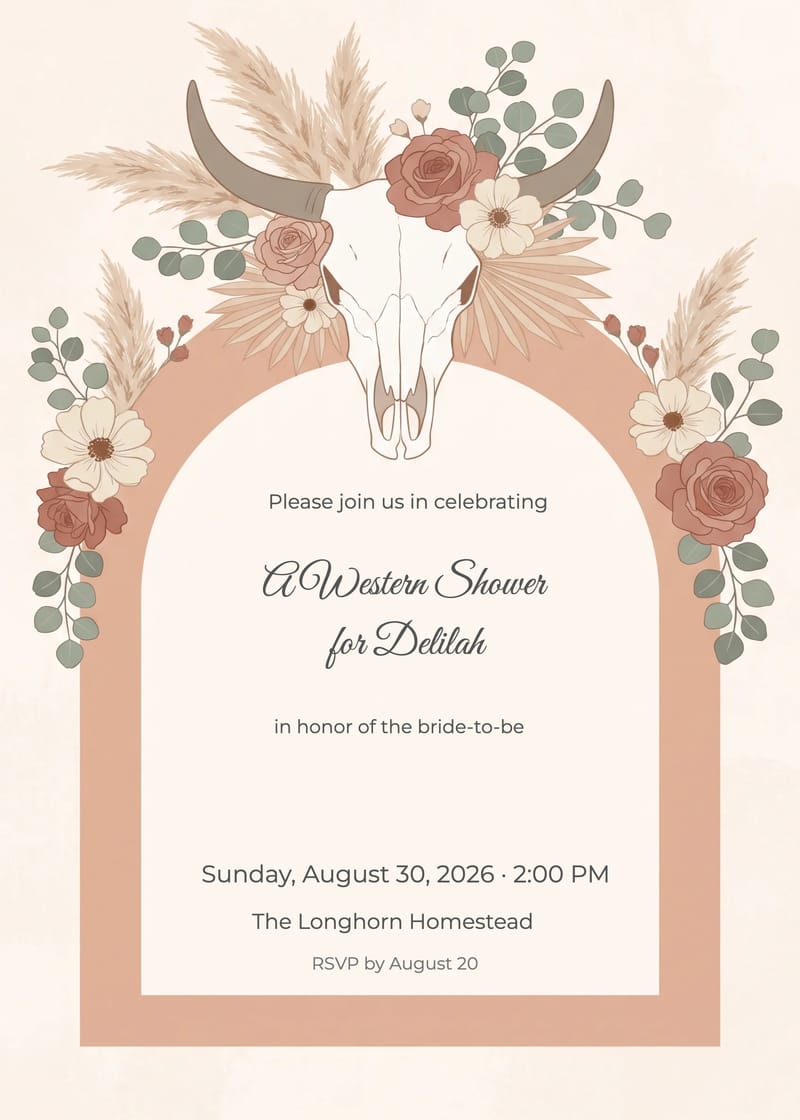 Floral Cow Skull Western Bridal Shower Invitation invitation