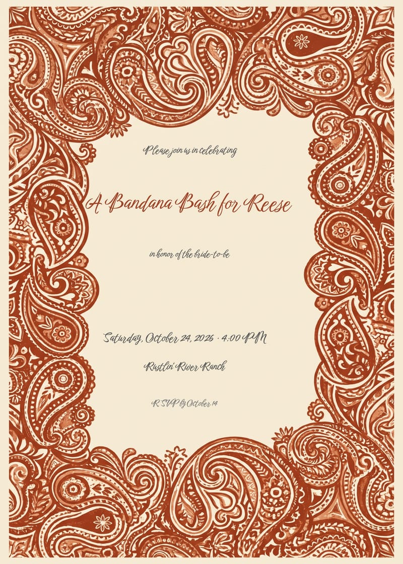 Bandana Paisley Western Bridal Shower Invitation invitation
