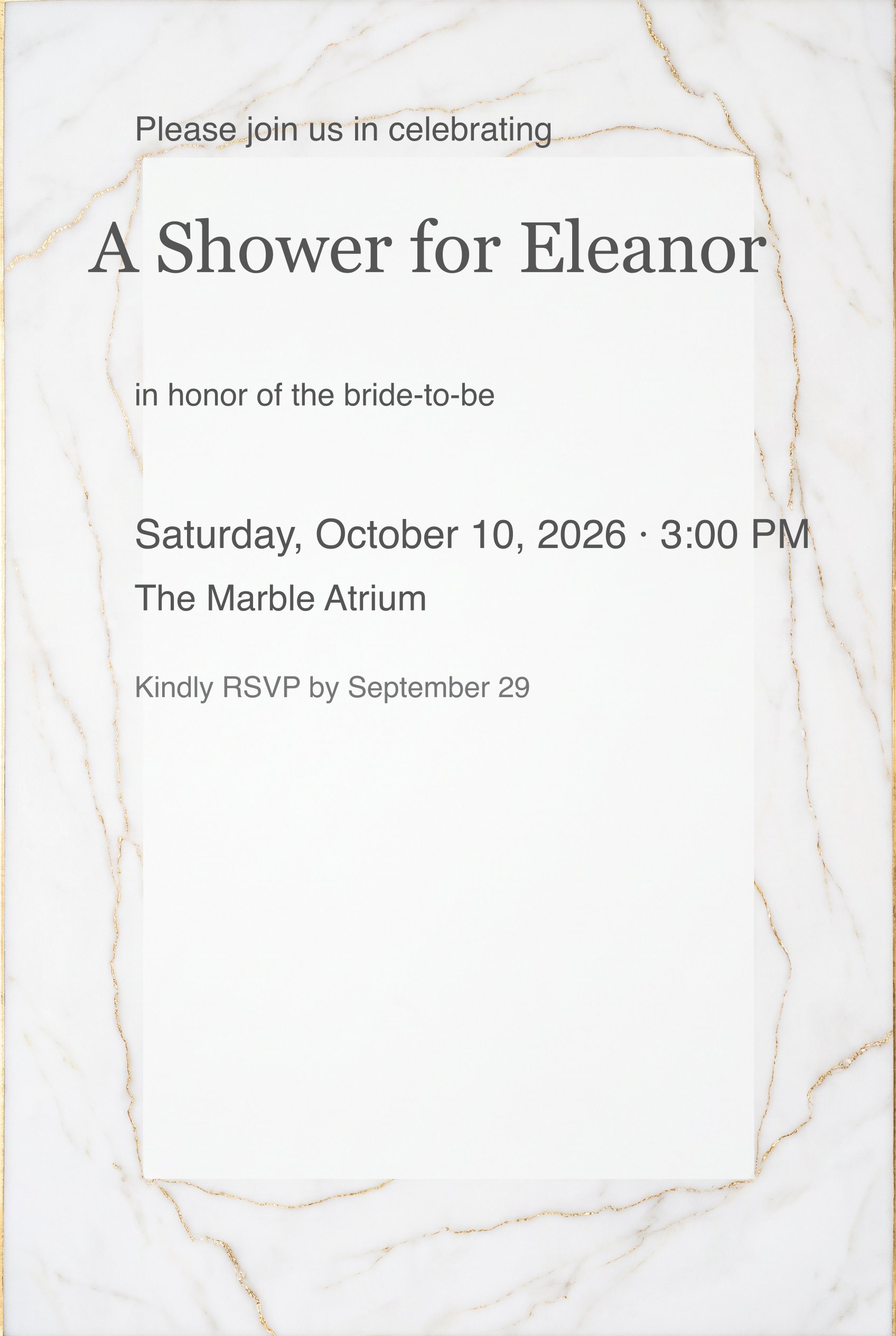 White Marble Gold Vein Bridal Shower Invitation 