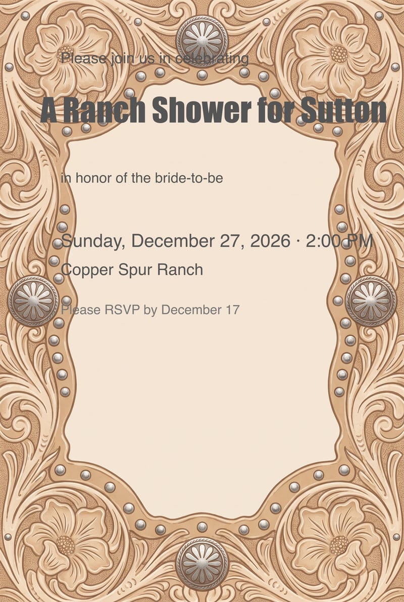 Tooled Leather Concho Bridal Shower Invitation invitation