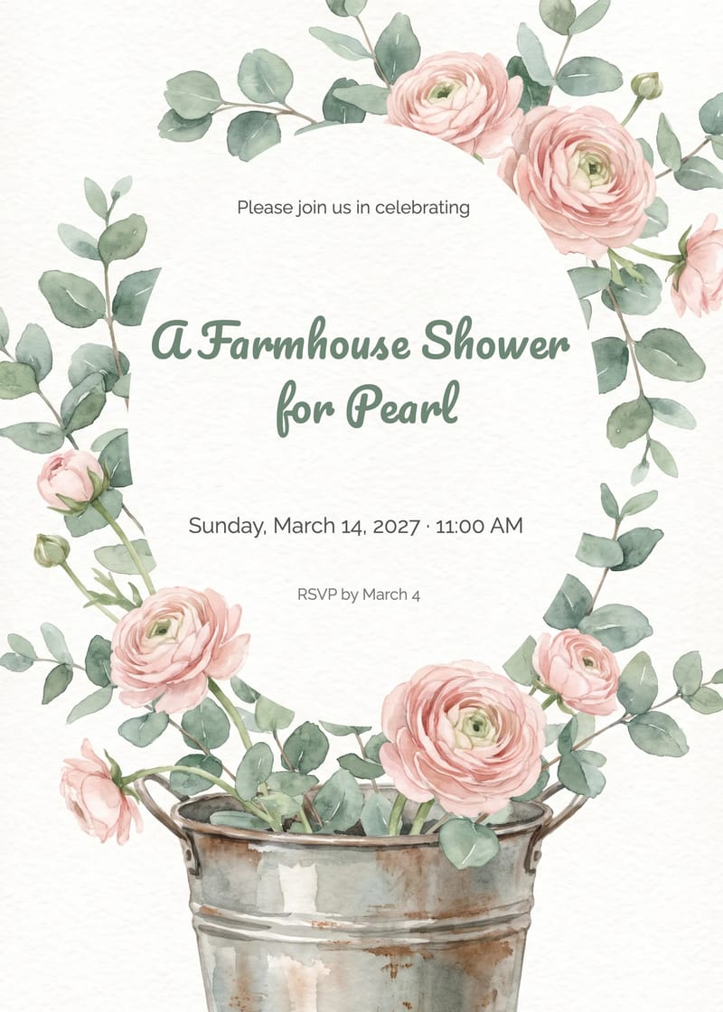 Eucalyptus Tin Pail Bridal Shower Invitation invitation