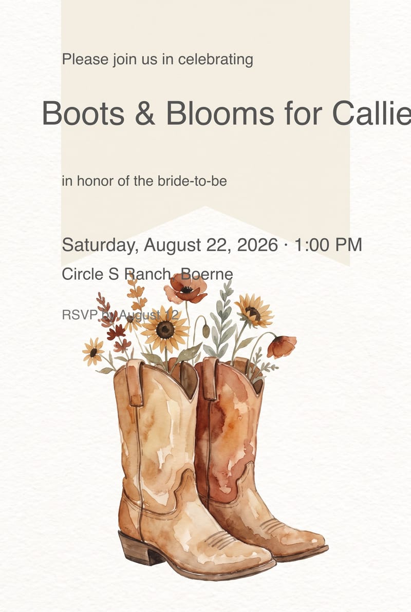 Western Boots Bridal Shower Invitation invitation