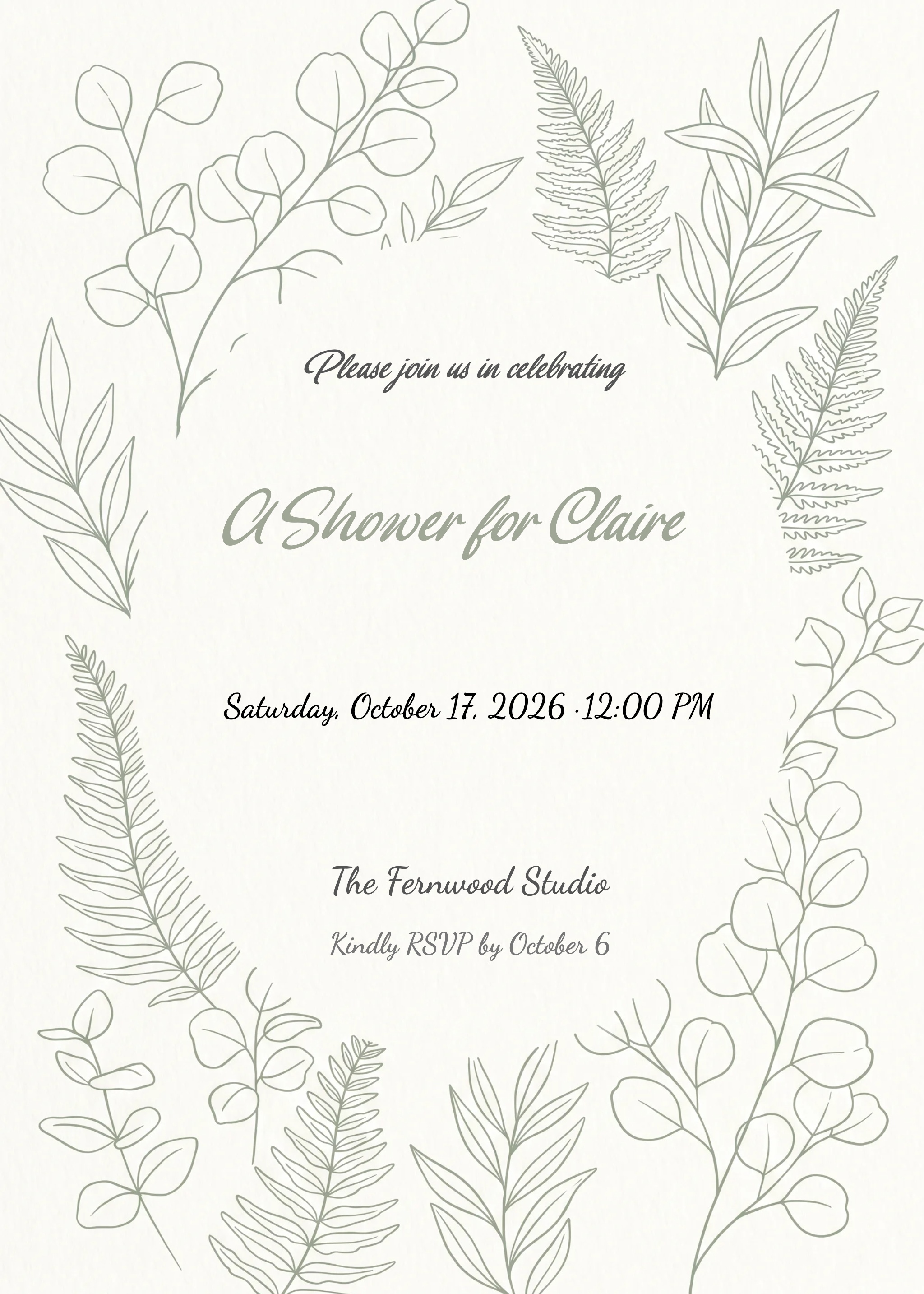 Modern Botanical Line Art Bridal Shower Invitation