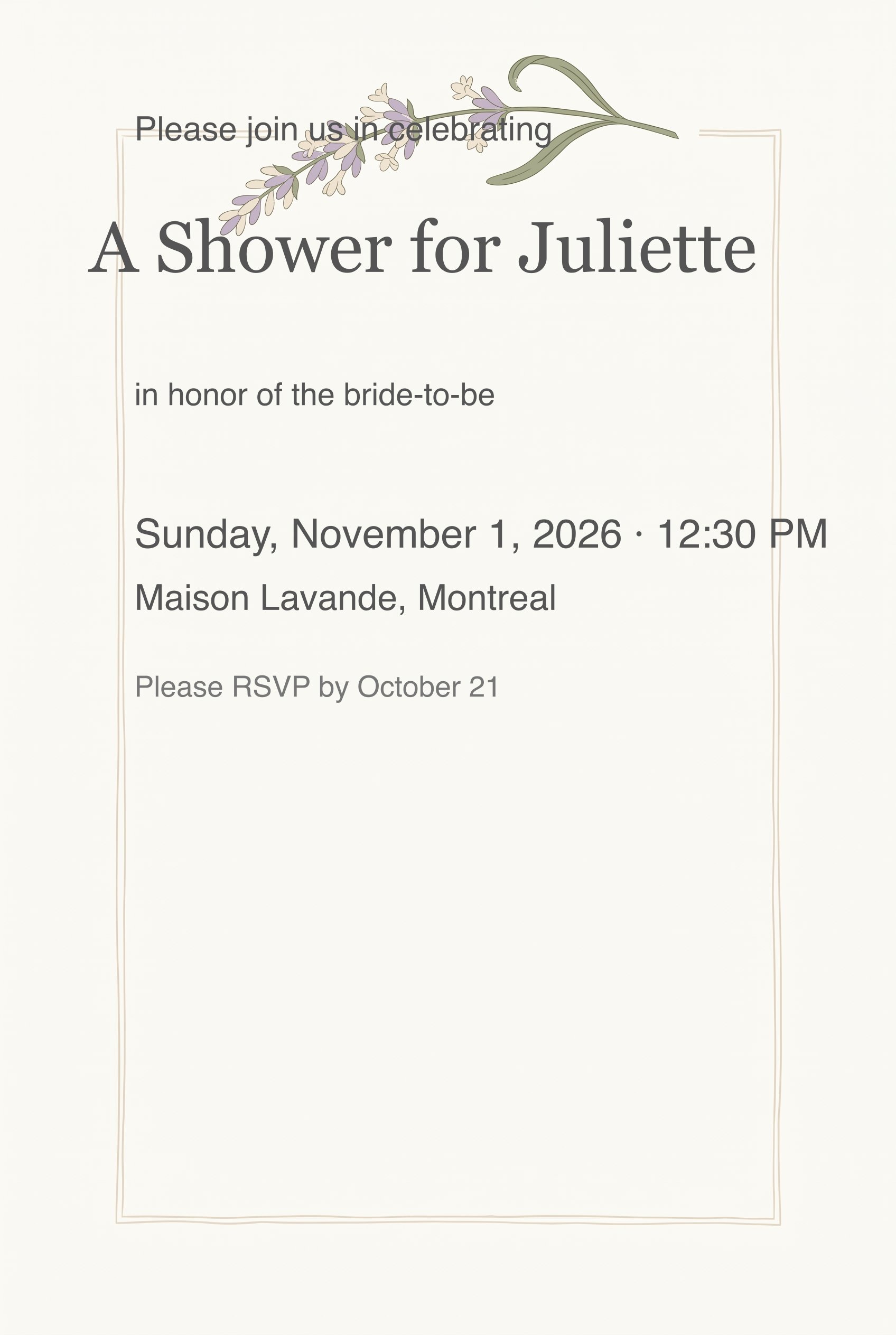 French Minimalism Lavender Bridal Shower Invitation invitation