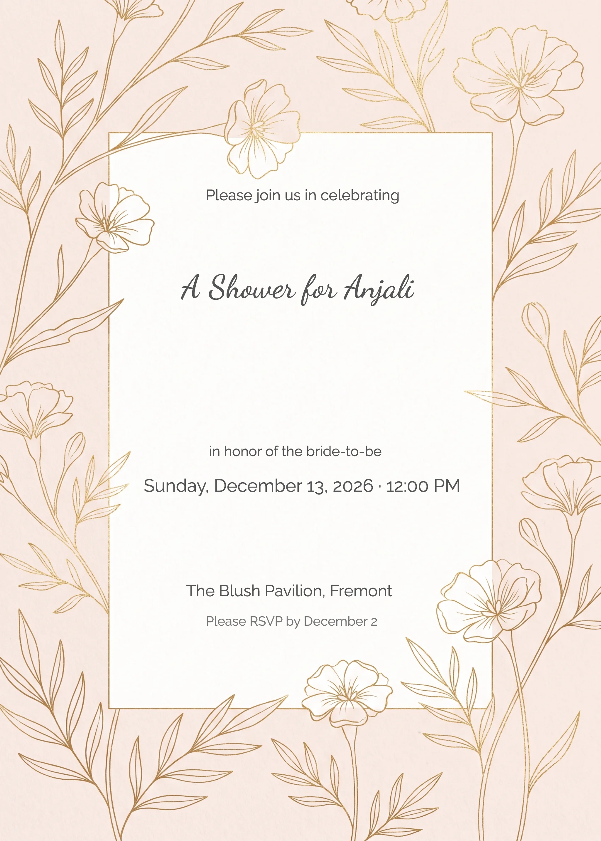 Gold Marigold Line Art Bridal Shower Invitation invitation