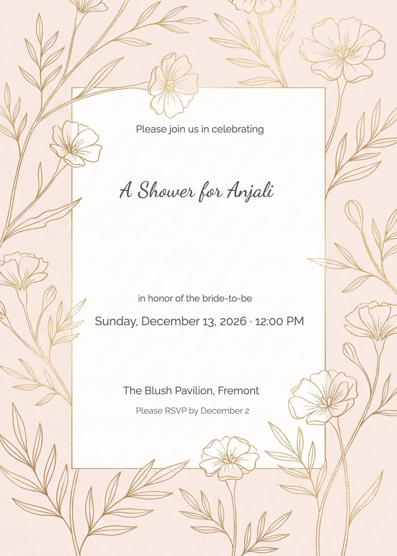 Gold Marigold Line Art Bridal Shower Invitation invitation