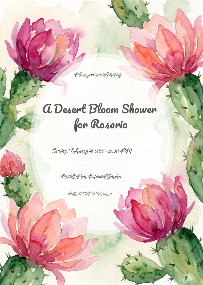 Blooming Cactus Flower Bridal Shower Invitation invitation