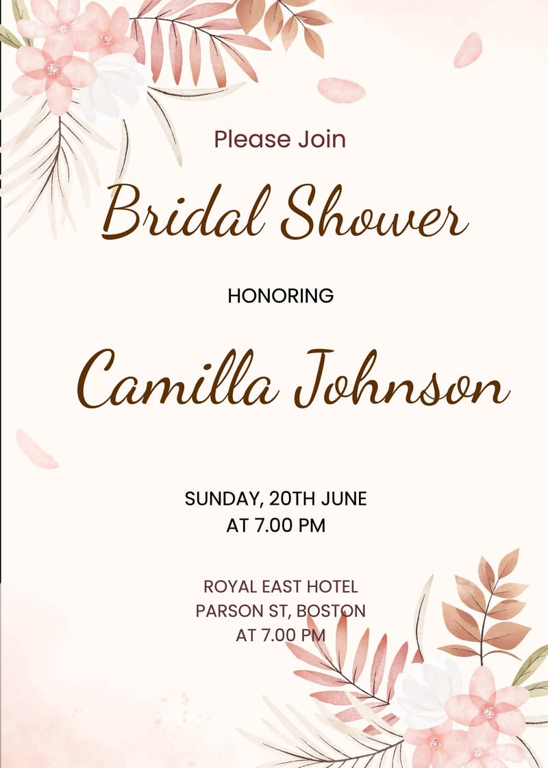 Clean versatile bridal shower invitation template with minimalist typography and elegant white space design