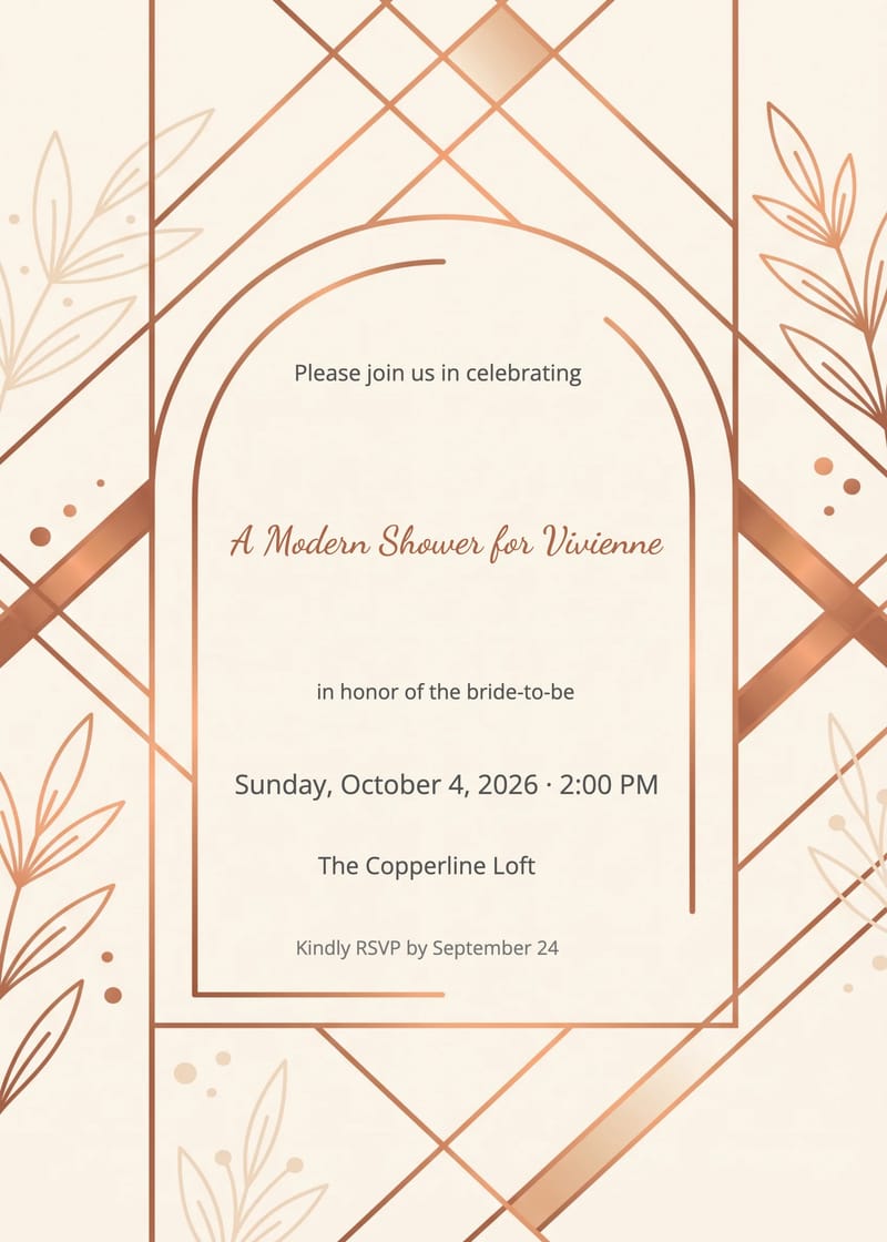 Copper Geometric Modern Bridal Shower Invitation invitation