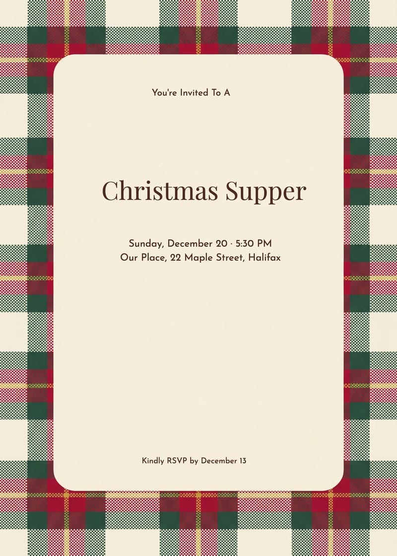Heirloom Red Tartan Plaque Christmas Supper Invitation invitation