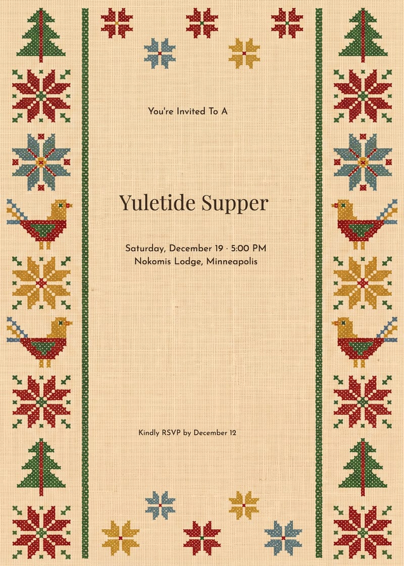 Nordic Cross-Stitch Folk Christmas Invitation invitation