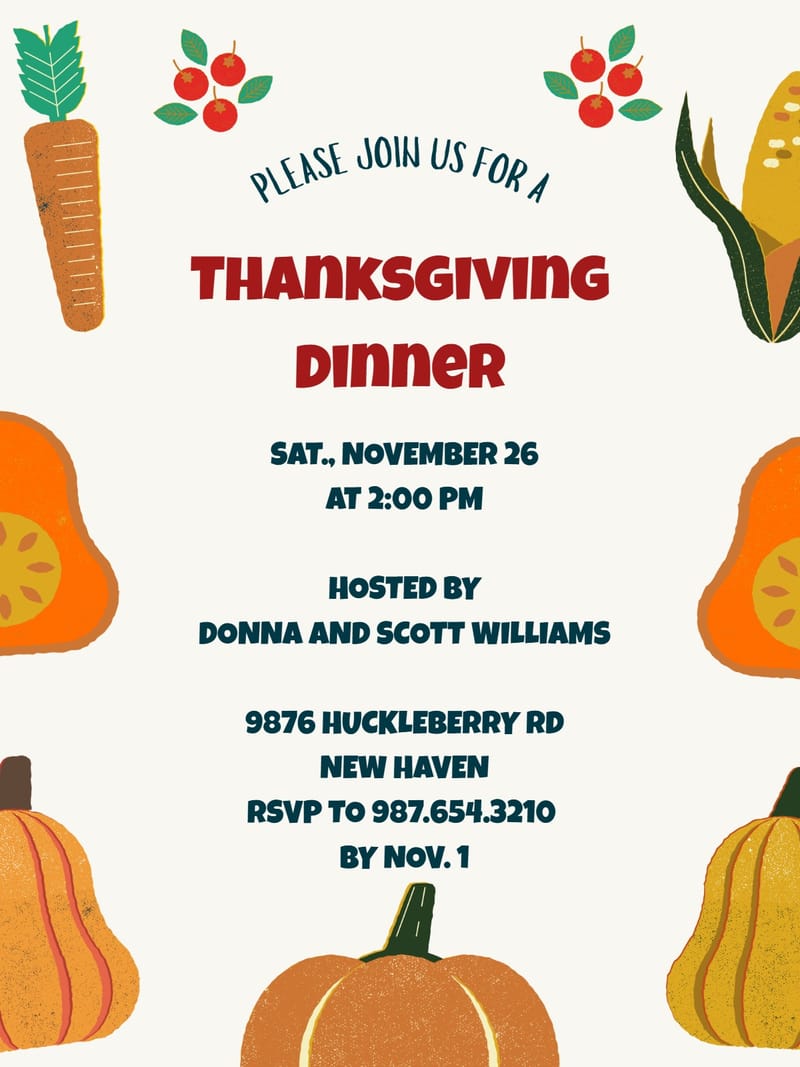 veg thanksgiving party invitation Card thanksgiving party card design for events