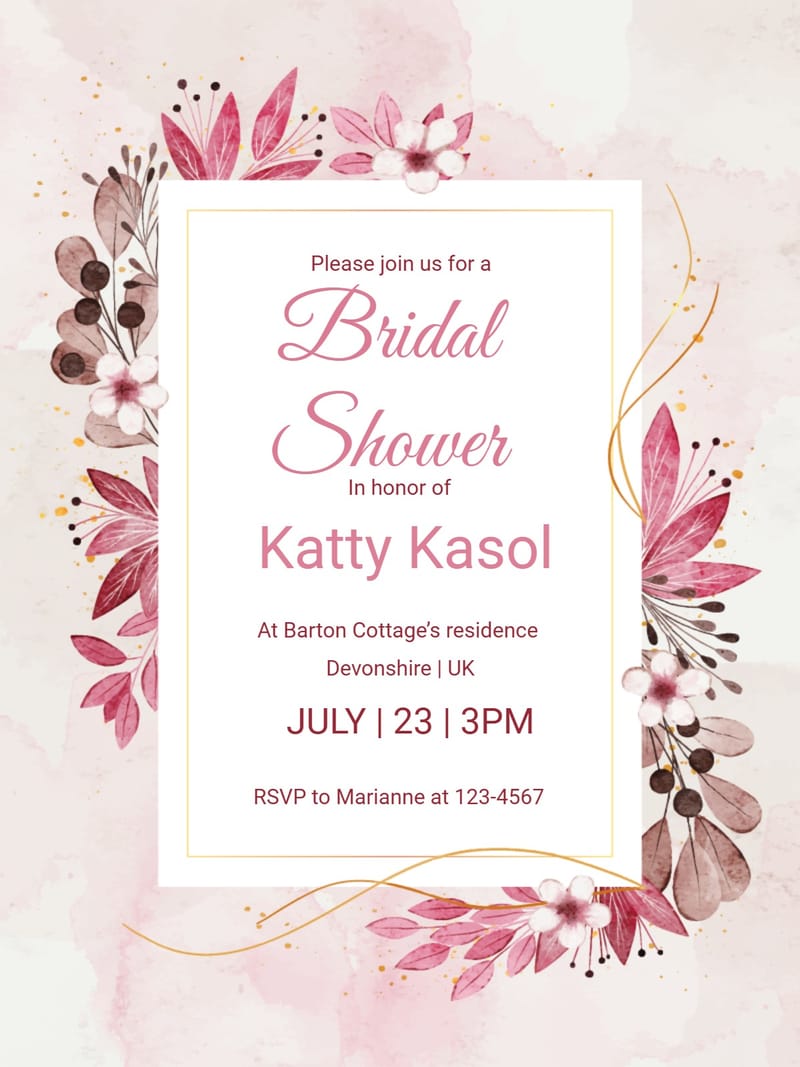 watercolour floral bridal shower invitation Template bridal shower template with stylish layout