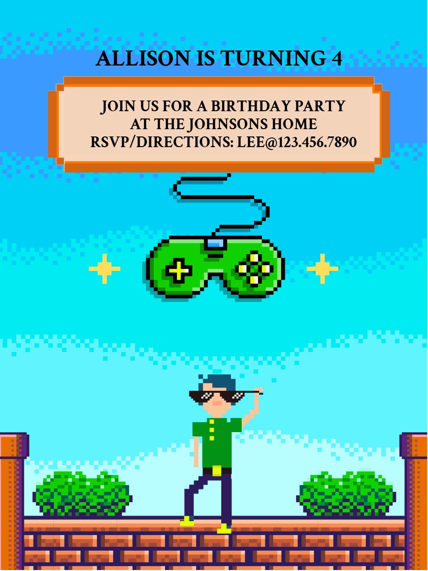 Elegant digital gaming birthday invitation card â video gaming birthday invitation Template template