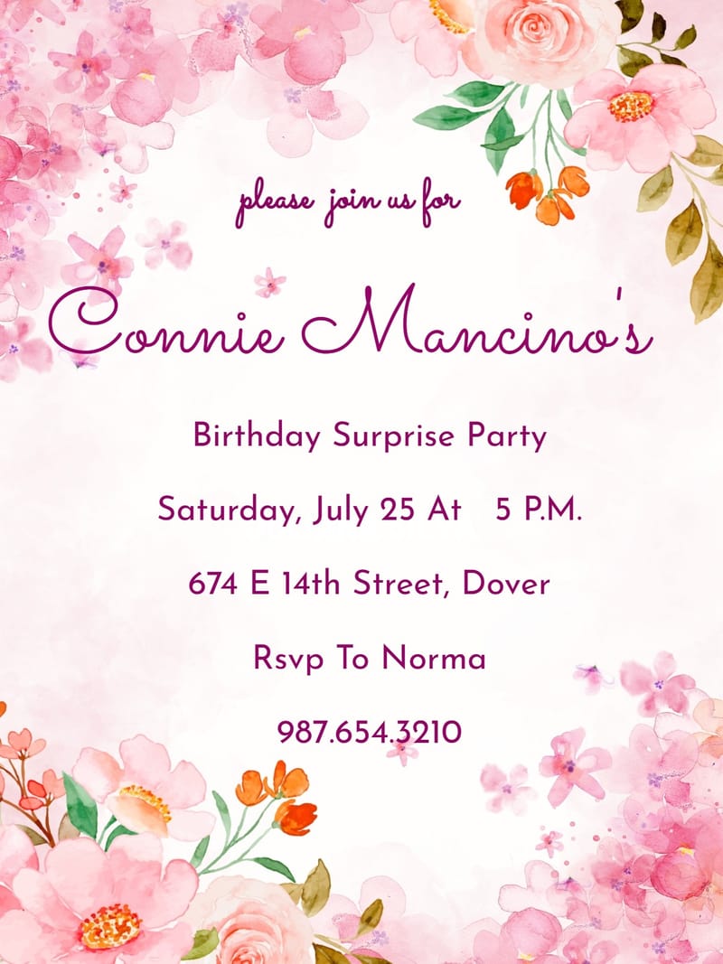 floral surprise birthday invitation Card surprise birthday design for events