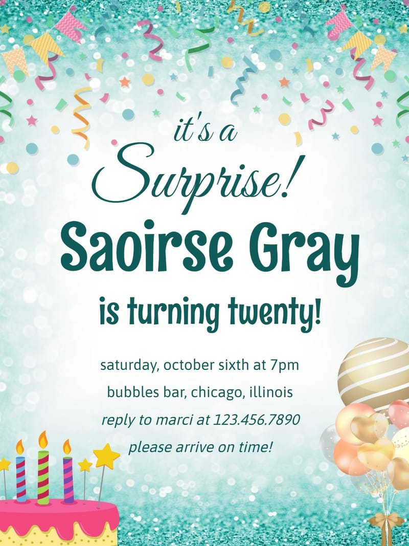 Modern surprise birthday â sparkle surprise birthday invitation Template e-card design