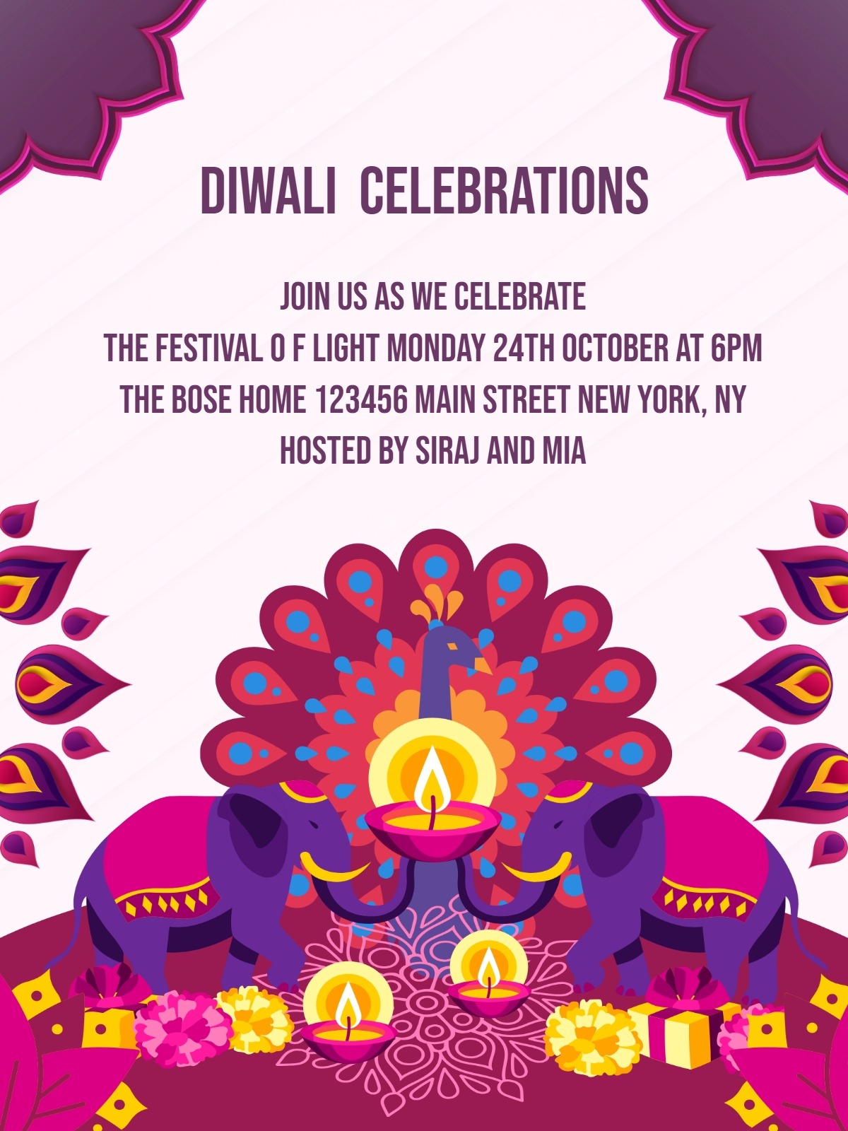 peacock diwali party invitation Card diwali party invitations card design for events