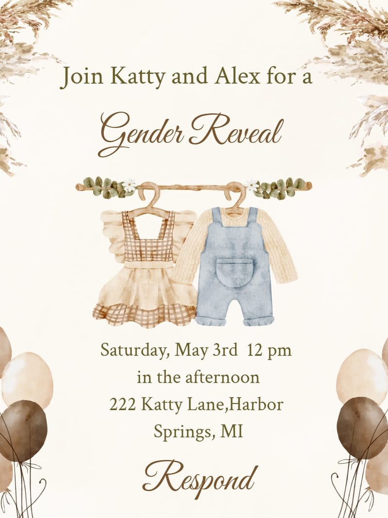 Modern gender reveal shower â balloons gender reveal party invitation Card e-card design