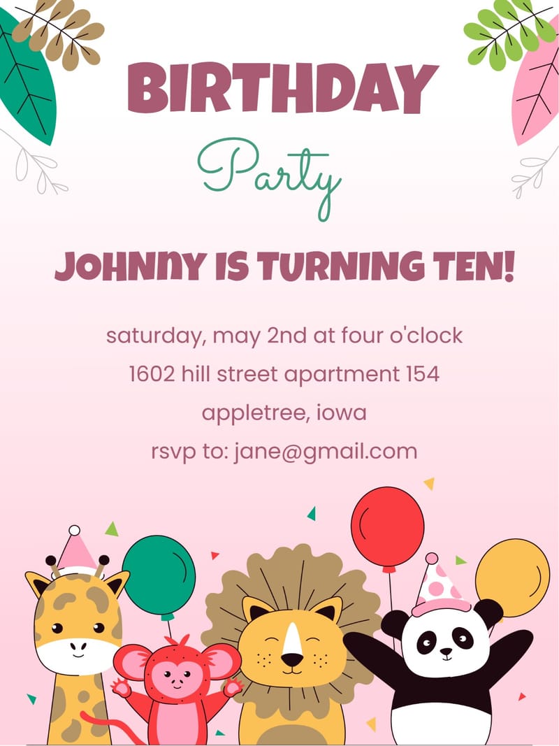 cartoon birthday invitation E-Card birthday card design for events