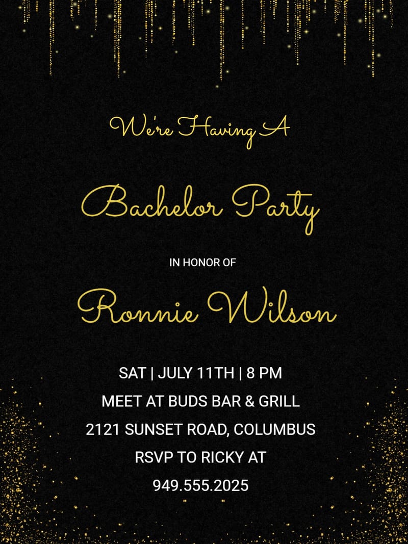 Elegant digital bachelor party â golden sparkle bachelor party invitation Card template