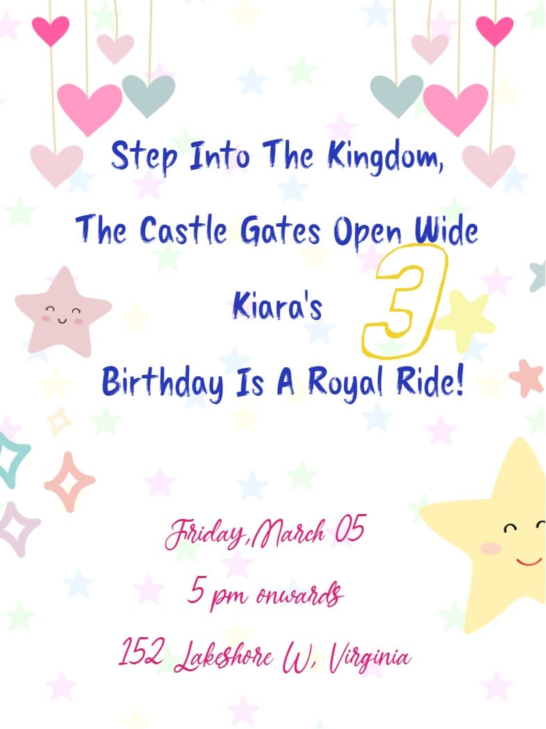Modern girl birthday invite â heart girls birthday invitation Card e-card design