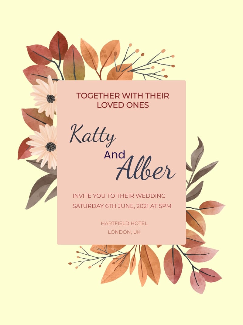 Modern wedding â leafs wedding invitation Card e-card design