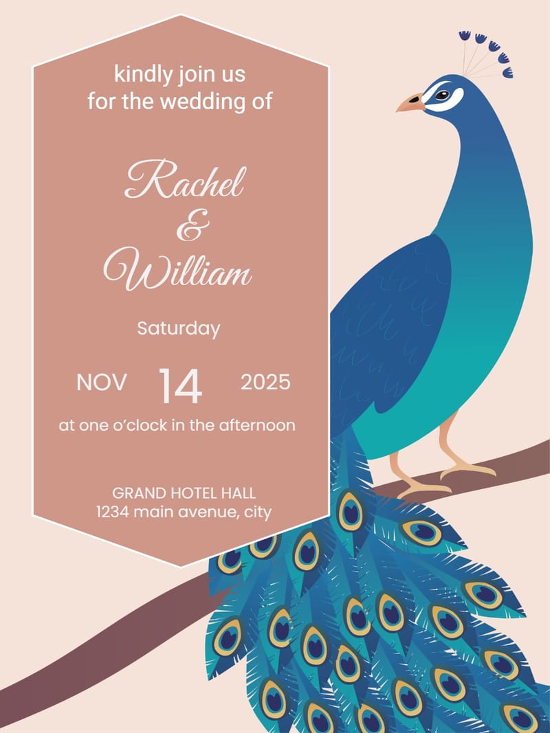 peacock wedding invitation Template wedding design for events
