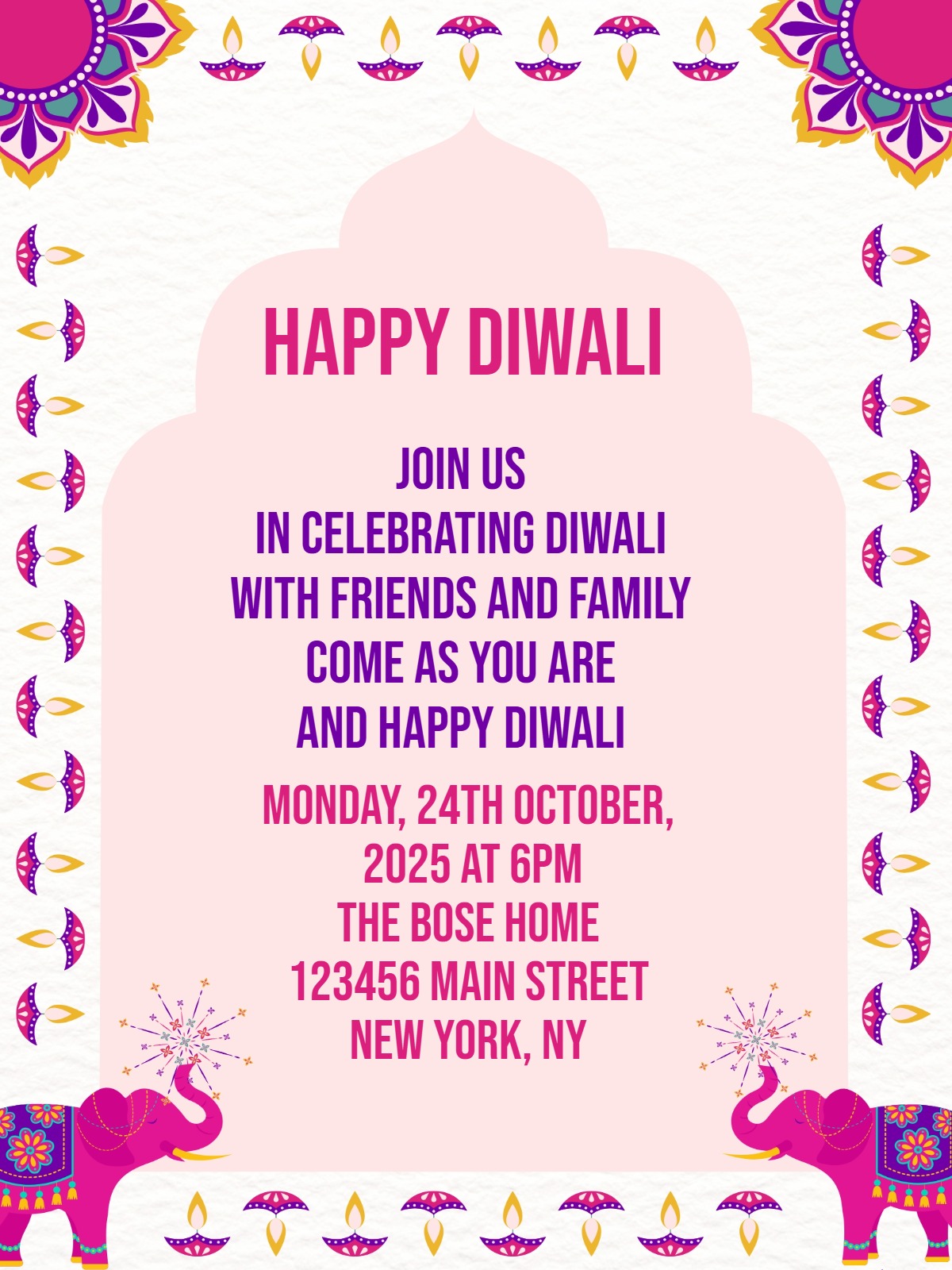 Modern diwali party invitations â light diya diwali party invitation Template e-card design
