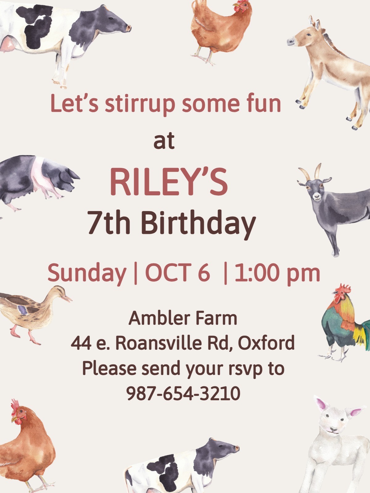 Modern animal birthday invitation â goat animal birthday theme Card e-card design