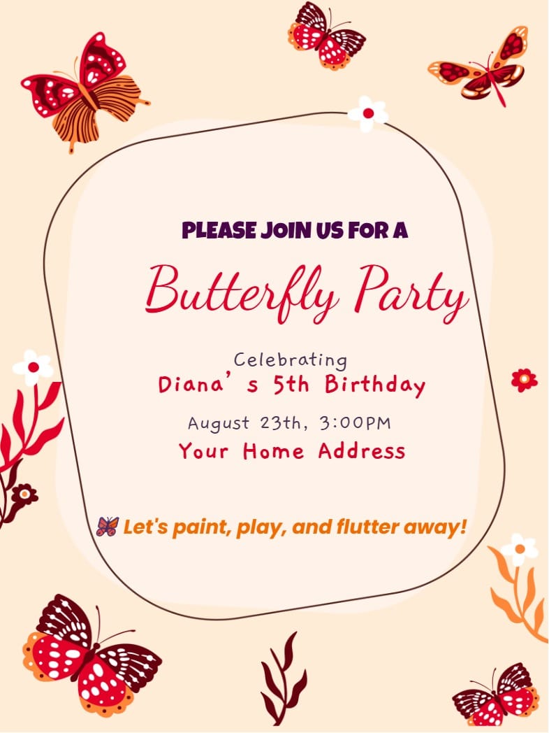 Elegant digital birthday â butterfly birthday invitation Template template