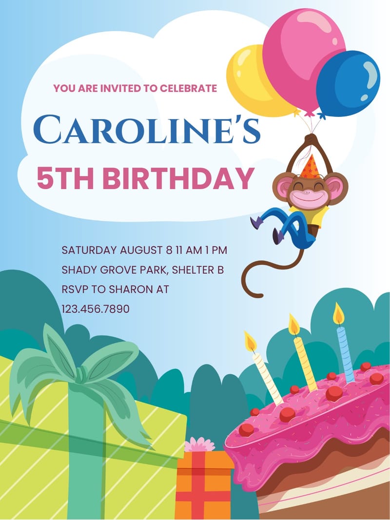 Elegant digital nan card â monkey cartoon birthday invitation Card template