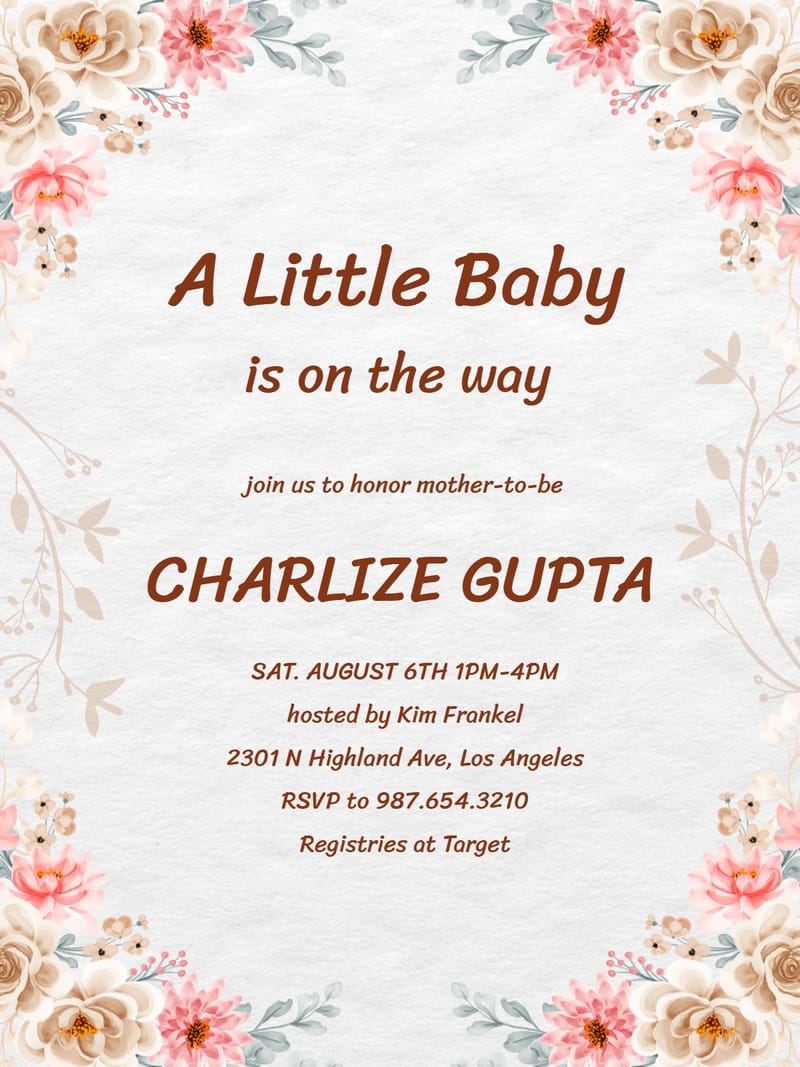 floral baby shower 2 Card floral card design for events