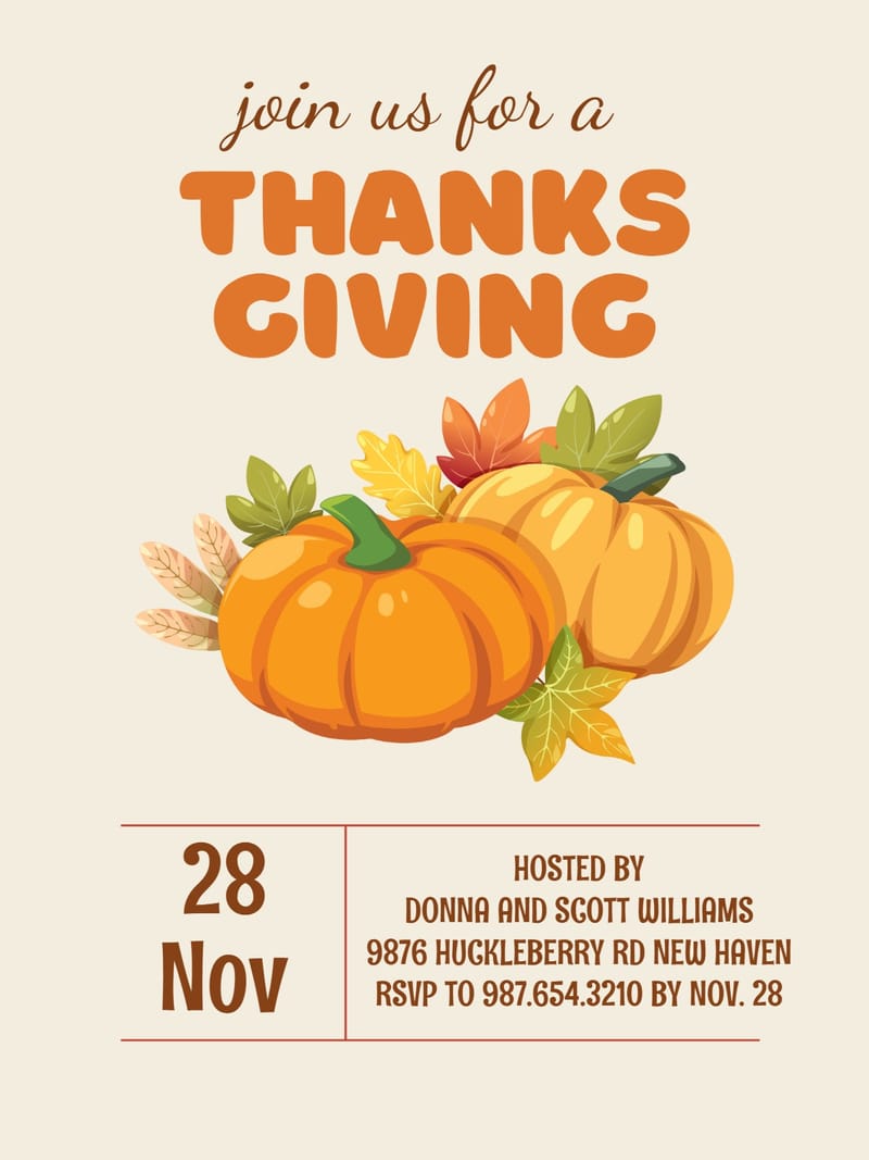 Elegant digital thanksgiving party â leaves thanksgiving party invitation Template template
