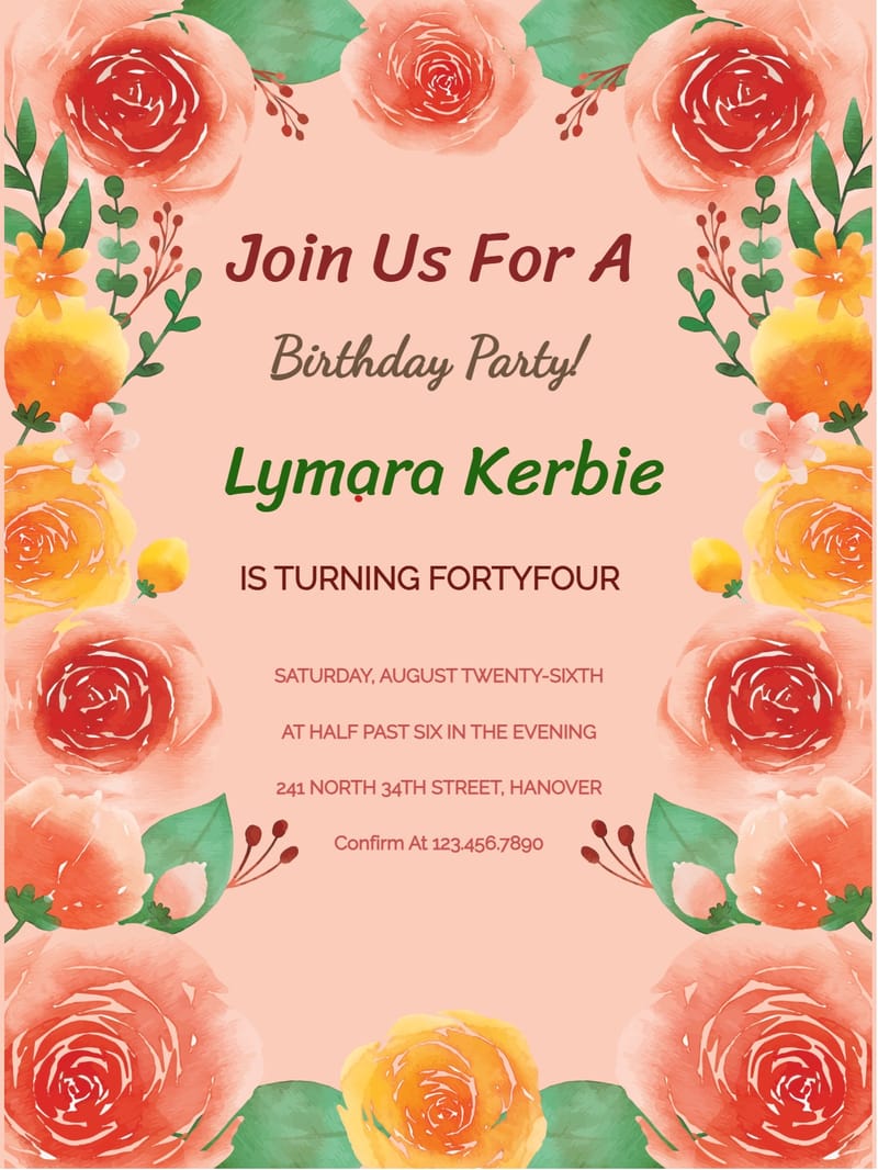 Modern adult milestones â red floral milestone birthday invitation Card e-card design