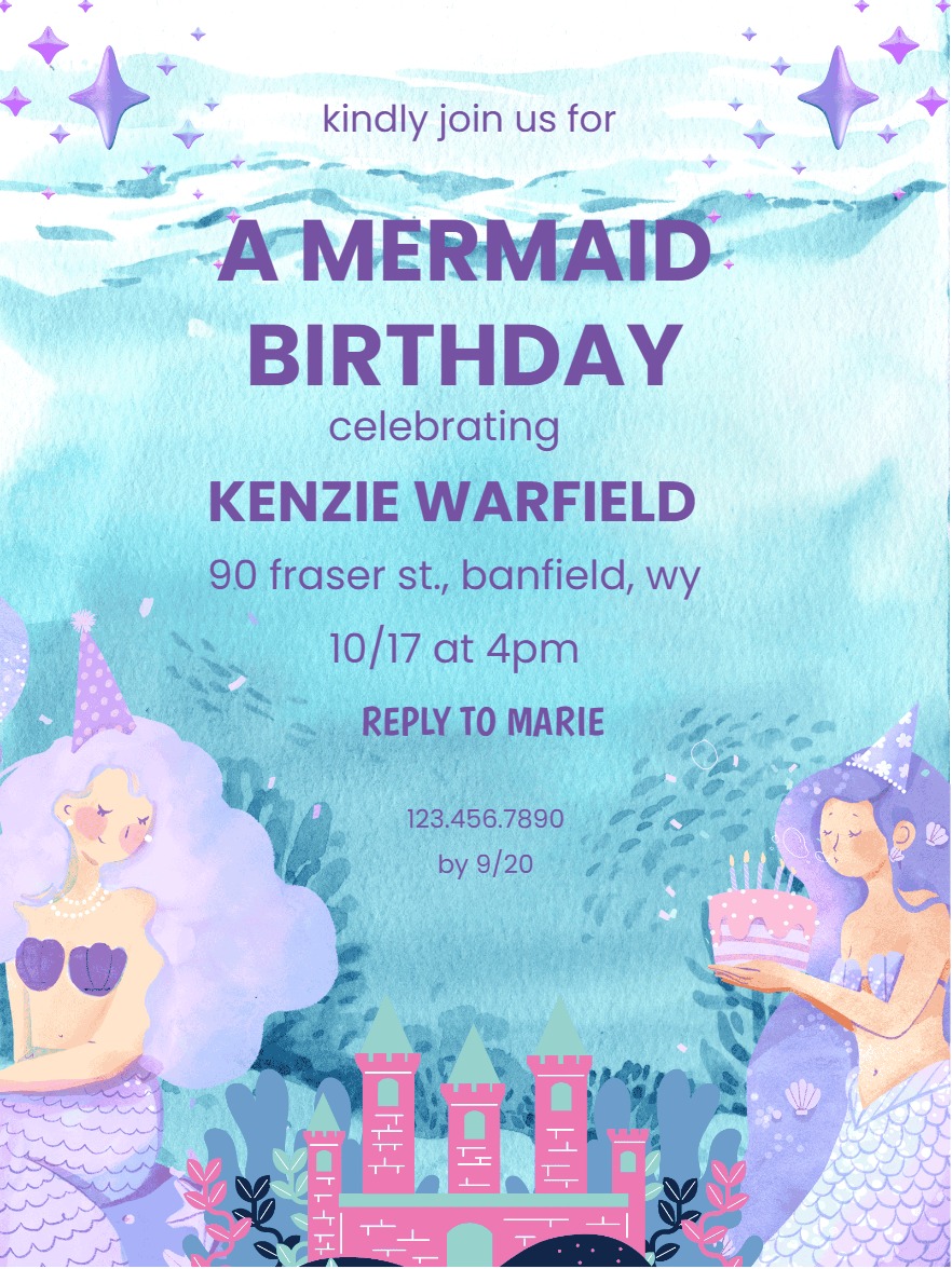 Elegant digital themed birthday â mermaid theme birthday invitation Template template